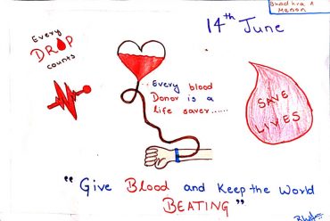 Poster made by Bhadra from junior class on world blood donation day
