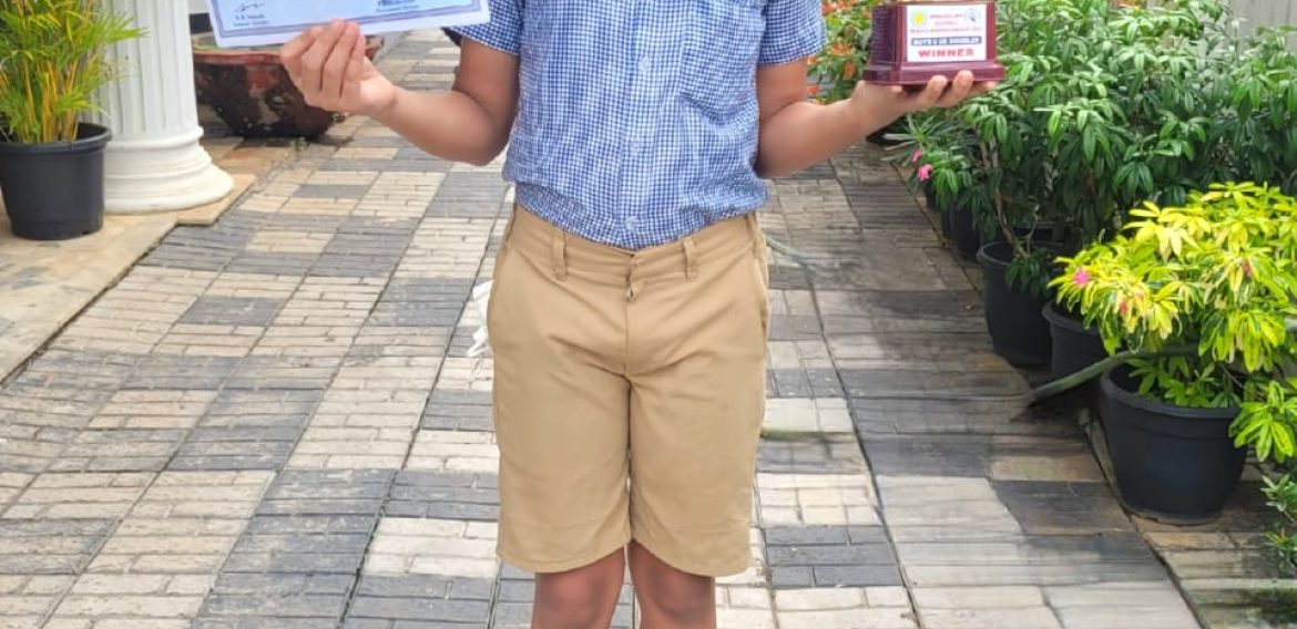 Joseph of Grade 6 for securing the First Prize in the Boys Under-12 Doubles