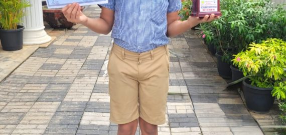 Joseph of Grade 6 for securing the First Prize in the Boys Under-12 Doubles